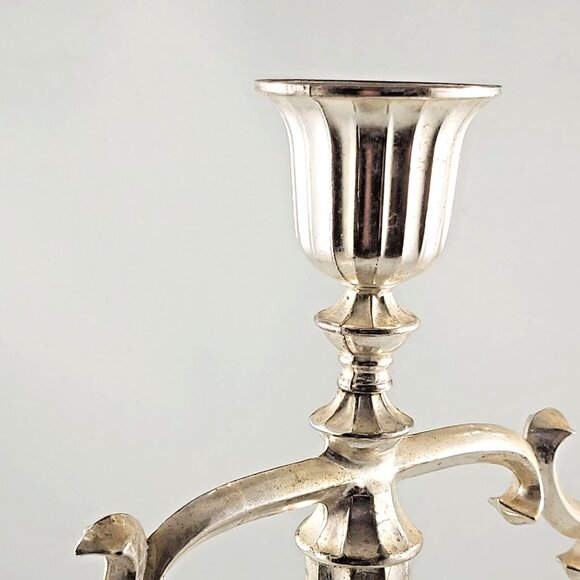 Candelabra-3 Holder-Zinc Plated-England-Blue Felt Bottom-Vintage- 10in x 10in - Picture 4 of 8